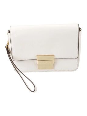 Michael Kors Madelyn White Leather Wristlet Clutch Gold Lock Hand Purse